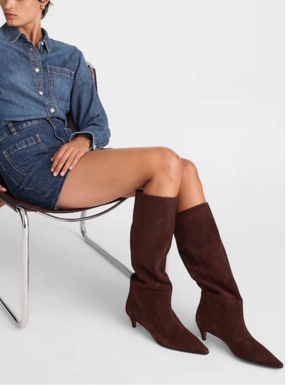 Madewell The Emilie Tall Boot Brown Suede Pointed-Toe ,Size 7